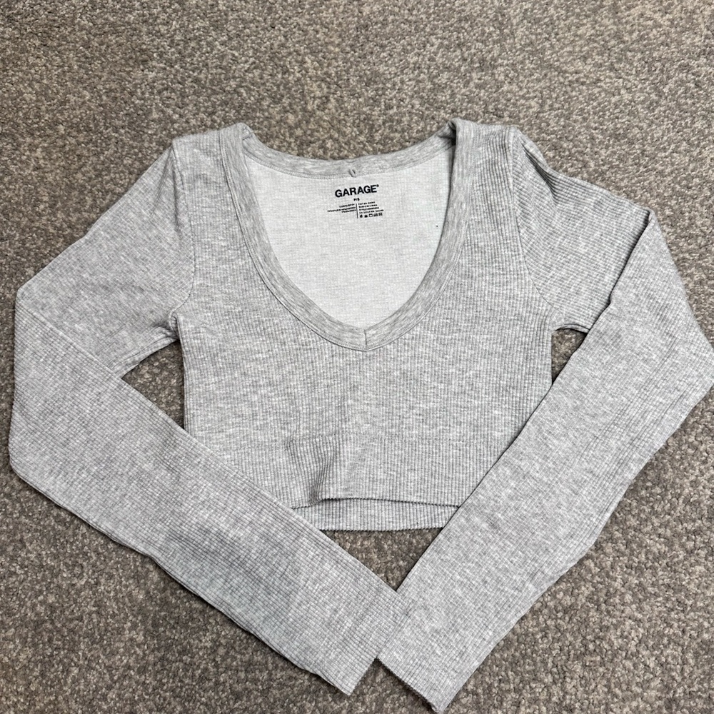 Garage Gray Ribbed Long Sleeve Crop Top Cropped - small - final sale